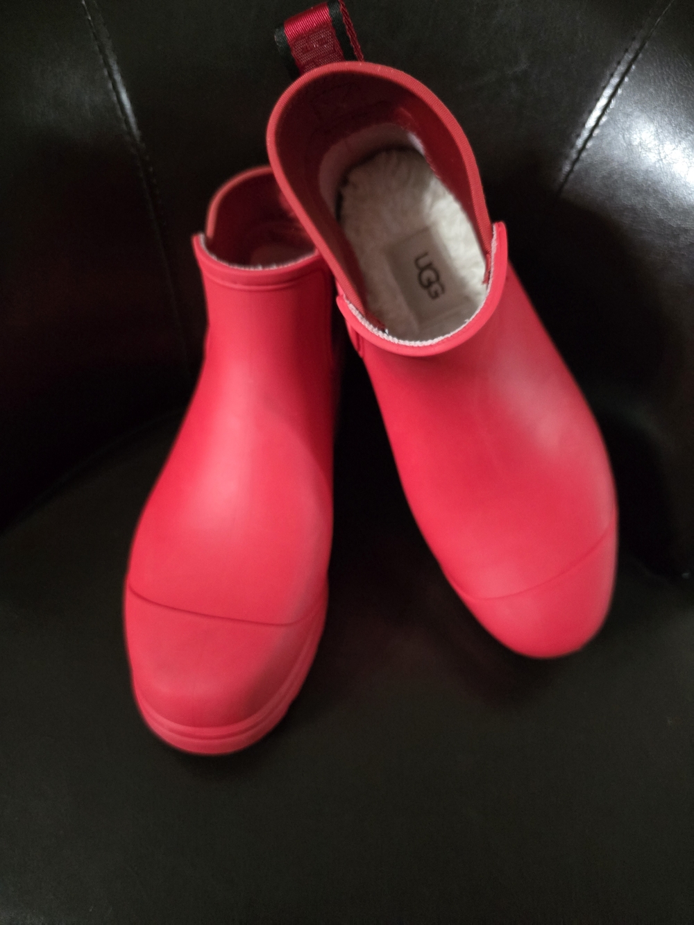 UGG Waterproof Red Chelsea Rain Boots Fur Lined Size 8 - Picture 5 of 13